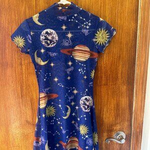 Dollskill Horoscopez Sheer Zodiac Print Mock Neck Minidress